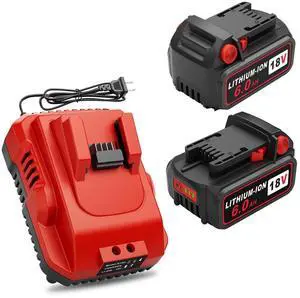 _Mega Brand 2 Pack 18V 6.0Ah Battery with 18V Charger Compatible with Milwaukee M18 Batteries (48-11-1820, 48-11-1830, 48-1840, 48-11-1850)