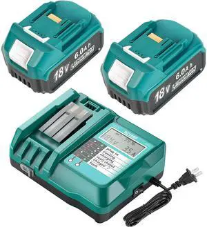 _Mega Brand BL1860B 18V 6.0Ah LXT Battery+Fast Charger Kit|Makita BL1830B BL1850B BL1840B Compatible|6.0 Ah Li-Ion Power for Drill,Impact Driver,Circular Saw,Reciprocating Saw,Outdoor&Job-Site Use