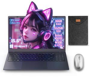 Ningmei NL100P Laptop Computer, 15.6 Inch Notebook with Intel Quad-Core N5095(Up to 2.9GHz), 16GB DDR4 512GB SSD, BT5.2, 5G WiFi, USB3.2, Type_C, Webcam, Long Battery Life