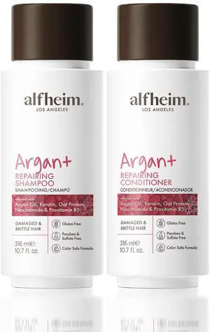 Alfheim Argan Repairing Shampoo & Conditioner Set | Sulfate-Free&Paraben-Free | Argan Oil, Keratin & Niacinamide for Dry, Damaged, Color-Treated Hair | Hydrating, Strengthening & Anti-Frizz|10.7oz*2