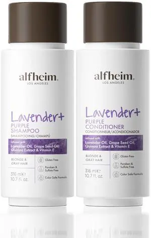 Alfheim Lavender+ Purple Shampoo & Conditioner Set | Tone-Correcting for Blonde, Silver & Gray Hair | Neutralizes Brass & Yellow Tones | Moisturizes, Protects Color & Adds Shine | 10.7 oz Each