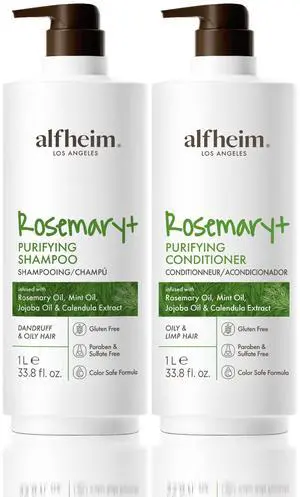 Alfheim Rosemary+ Purifying Shampoo & Conditioner Set | Rosemary & Peppermint Oil for Controling Excess Oil | Calendula & Jojoba for Deep Moistizing and Adding Shine | Sulfate-Free | 33.8 fl oz Each