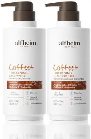 Alfheim Caffeine Shampoo & Conditioner Set | Energizing Hair Care with Biotin & Niacinamide | Strengthens Strands & Supports Scalp Balance | Sulfate-Free, Ideal for Oily Scalp & Fine Hair | 18 oz Each