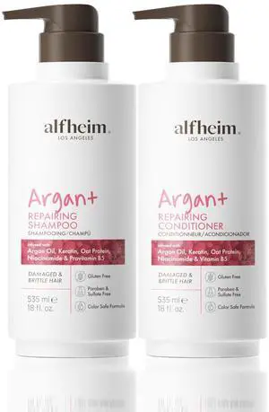 Alfheim Argan Repairing Shampoo & Conditioner | Sulfate-Free, Paraben-Free | Argan Oil, Keratin & Niacinamide for Dry, Damaged, Color-Treated Hair | Moisturizing, Strengthening & Frizz Control|18oz*2
