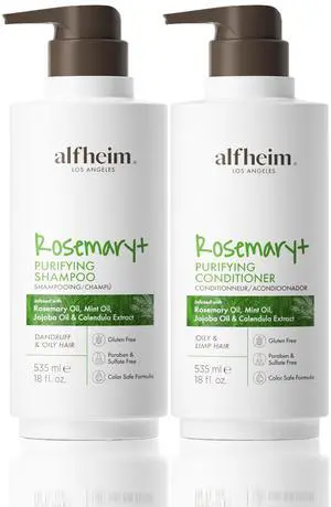 Alfheim Rosemary+ Shampoo & Conditioner Set | Rosemary & Peppermint Oil for Scalp Care & Oil Control | Jojoba & Calendula for Hydration & Shine | Sulfate-Free, Color-Safe | 18oz Each
