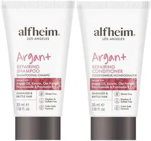 ALFHEIM Argan Repairing Shampoo & Conditioner Travel Set | Sulfate-Free&Paraben-Free | Argan Oil, Keratin & Niacinamide for Dry, Damaged, Color-Treated Hair | Hydrating, Strengthening & Anti-Frizz