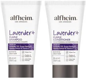 ALFHEIM Lavender+ Purple Shampoo & Conditioner Travel Set | Tone-Correcting for Blonde, Silver & Gray Hair | Neutralizes Brass & Yellow Tones | Moisturizes, Protects Color & Adds Shine | 1.18oz*2