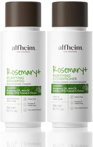 Alfheim Rosemary+ Purifying Shampoo & Conditioner Set | Rosemary & Peppermint Oil for Scalp Refresh & Oil Control | Jojoba & Calendula for Hydration & Shine | Sulfate-Free, Color-Safe | 10.7 oz Each