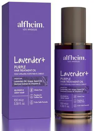 ALFHEIM Lavender+ Purple Hair Treatment Oil | Anti-Brass Toning & Shine Boosting Hair Oil for Blonde, Silver & Gray Hair | Heat Protection & UV Defense | Sulfate-Free, Paraben-Free | 3.38 fl.oz