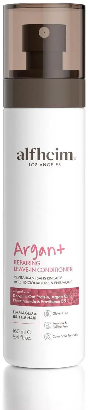 ALFHEIM Argan+ Repairing Leave-In Conditioner | Lightweight Hair Detangler & Anti-Frizz Spray | Moisturizing & Nourishing with Argan Oil, Keratin, Niacinamide | For Dry, Damaged, Frizzy Hair | 5.4 oz