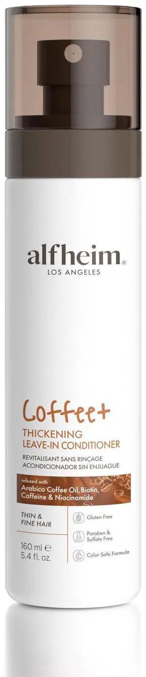 ALFHEIM Coffee+ Thickening Leave-In Conditioner | Biotin & Caffeine for Hair Growth & Strength | Lightweight, Nourishing & Volumizing Spray | Sulfate-Free, Paraben-Free | 5.4 oz