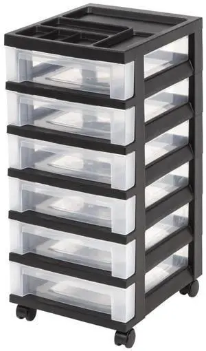 Office Depot Medium Plastic Storage Cart, 6 Drawers, 26 7/16in.H x 12 1/16in.W x 14 1/4in.D, Black, 116815