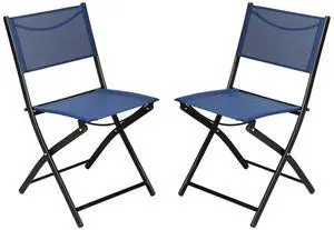 Flash Furniture Brazos Commercial Indoor-Outdoor Folding Chairs, Flex Comfort Backs/Seats, Metal Frames, Portable Lightweight Foldable Design, Set of 2, Navy/Black