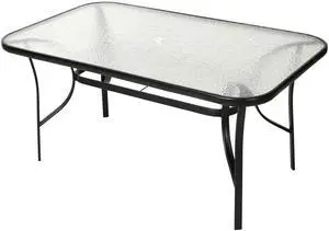 Flash Furniture Tory Rectangle Patio Table with Umbrella Hole, Commercial All-Weather Table with Heat Resistant Tempered Glass, Steel Tube Frame, 35x 59, Black