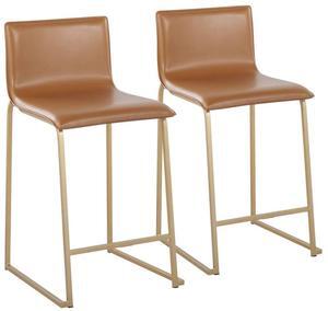 LumiSource Mara Upholstered Counter Stools for Kitchen Counter with Camel Faux Leather, Counter Height Chairs, Bar Stools Set of 2, Contemporary Style, Square-shaped Cushion, Metal Frame