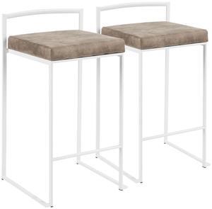 Fuji Stacker Counter Stools for Kitchen Counter in White Metal, Counter Height Chairs, Bar Stools Set of 2, Counter Height Chairs, Bar Stools for Kitchen Island