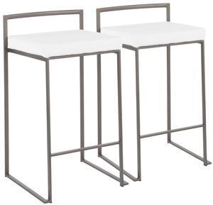 Fuji Stacker Counter Stools for Kitchen Counter in Antique Metal, Counter Height Chairs, Bar Stools Set of 2, Counter Height Chairs, Bar Stools for Kitchen Island (White Velvet)