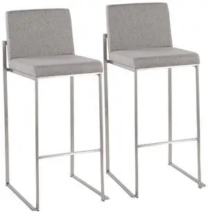 LumiSource Fuji High Back Bar Stool, Bar Chairs, Bar Stools Set of 2 (Grey Fabric)