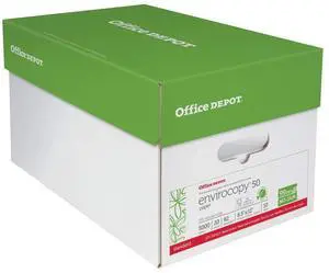 Office Depot® EnviroCopy® Copy Paper, White, Letter (8.5" x 11"), 5000 Sheets Per Case, 20 Lb, 50% Recycled, FSC® Certif
