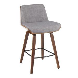 LumiSource Corazza Counter Stools for Kitchen Counter in Light Grey Fabric and Walnut Wood, Counter Height Stools, Counter Height Chairs, Bar Stools for Kitchen Island, One Stool Included