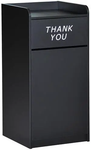 Flash Furniture Sony Laminate Wood Commercial-Grade Trash Receptacle with Tray Top, Wooden Restaurant Trash Can Cabinet and Garbage Receptacle, Black