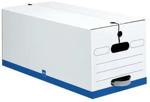 Office Depot® Brand Quick Set-Up Storage Boxes With String & Button Closure, Letter, 24" x 12" x 10", 60% Recycled, White/Blue, Pack Of 12