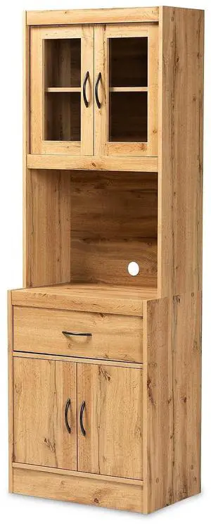 Baxton Studio Laurana Modern and Contemporary Oak Brown Finished Wood Kitchen Cabinet and Hutch