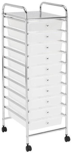 Realspace® 10-Drawer Mobile Cart, 35-13/16"H x 12-5/8"W x 14-3/8"D, White/Chrome