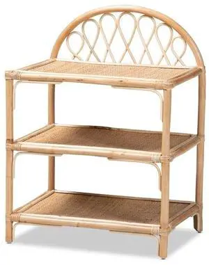Baxton Studio Redell Modern Bohemian Natural Brown Rattan 3-Tier Display Shelf