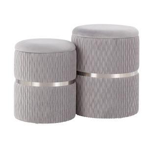 LumiSource Cinch Nesting Ottoman Set, Storage Ottoman, Small Ottoman, Round Ottoman Foot Rest, Pouf Ottoman, Foot Stool Ottoman for Living Room, Velvet Ottoman with Storage