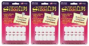 StikkiWorks StikkiCLIPS Adhesive Clips, White, 30 Per Pack, 3 Packs