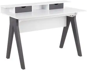 LumiSource Wishbone White Desk, Home Office Desk, Computer Desk with Drawers, Small Desk for Bedroom, Gaming Desk, Contemporary Desk