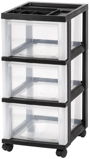 Office Depot Medium Plastic Storage Cart, 3 Drawers, 26 1/5in.H x 12 1/10in.W x 14 3/10in.D, Black, 116811