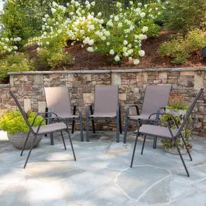 Flash Furniture Brazos Series Outdoor Stackable Patio Chairs with Flex Comfort Material, Stacking Outdoor Modern Sling Patio Chairs, Set of 5, Brown