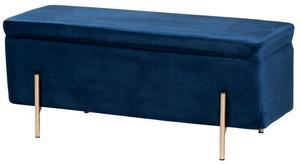 Baxton Studio Rockwell Contemporary Glam and Luxe Navy Blue Velvet Fabric Upholstered and Gold Finished Metal Storage Bench