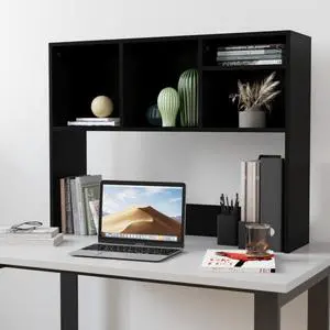 Flash Furniture Lotus Desktop Bookshelf Organizer, Space Saving Bookshelf for Desktop with Multiple Cubby Spaces, Engineered Wood, 37" W, Black