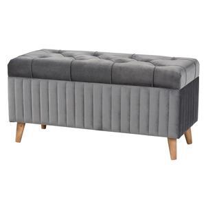Baxton Studio Hanley Modern and Contemporary Grey Velvet Fabric Upholstered and Walnut Brown Finished Wood Storage Ottoman