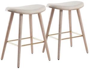LumiSource Saddle Counter Stools for Kitchen Counter, Counter Height Chairs, Bar Stools Set of 2, Counter Height Chairs, Bar Stools for Kitchen Island (White Washed Wood, Gold Metal, Cream Fabric)