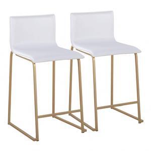 LumiSource Mara Upholstered Counter Stools for Kitchen Counter with Gold and Faux Leather, Counter Height Chairs, Bar Stools Set of 2, Counter Height Chairs, Bar Stools for Kitchen Island