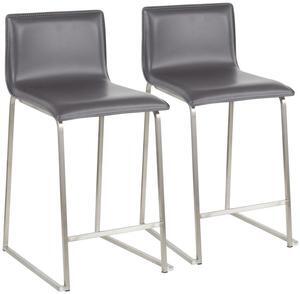 LumiSource Mara Upholstered Counter Stools for Kitchen Counter in Stainless Steel and Faux Leather, Counter Height Chairs, Bar Stools Set of 2, Bar Stools for Kitchen Island