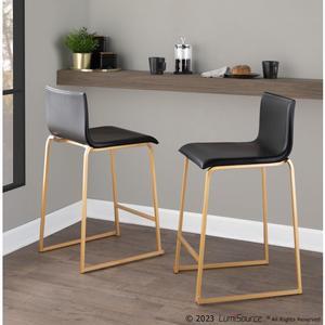 LumiSource Mara Upholstered Counter Stools for Kitchen Counter with Gold and Faux Leather, Counter Height Chairs, Bar Stools Set of 2, Counter Height Chairs, Bar Stools for Kitchen Island