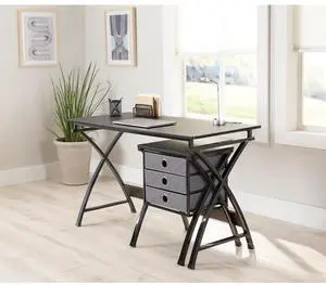 Realspace® X-Cross 48"W Computer Desk With File Cabinet, Black