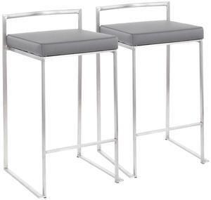 Fuji Stacker Counter Stools for Kitchen Counter in Stainless Steel Metal, Counter Height Chairs, Bar Stools Set of 2, Counter Height Chairs, Bar Stools for Kitchen Island