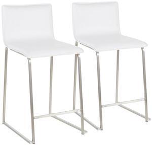 LumiSource Mara Upholstered Counter Stools for Kitchen Counter in Stainless Steel and Faux Leather, Counter Height Chairs, Bar Stools Set of 2, Bar Stools for Kitchen Island