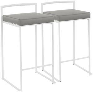 Fuji Stacker Counter Stools for Kitchen Counter in White Metal, Counter Height Chairs, Bar Stools Set of 2, Counter Height Chairs, Bar Stools for Kitchen Island