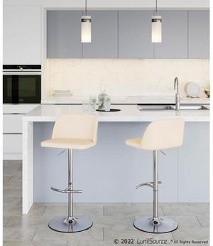 LumiSource Toriano Adjustable Bar Stool, Chrome Bar Stools, Bar Chairs, Swivel Bar Stools, Bar Stools Set of 2 (Cream Faux Leather)