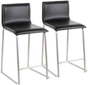 LumiSource Mara Upholstered Counter Stools for Kitchen Counter in Stainless Steel and Faux Leather, Counter Height Chairs, Bar Stools Set of 2, Bar Stools for Kitchen Island
