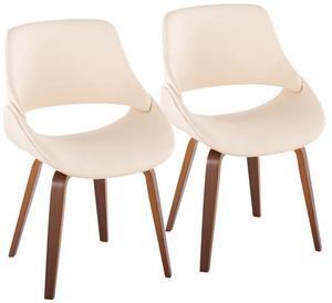 LumiSource Fabrico Chair, Upholstered Dining Chairs, Mid-Century Modern Dining Chair, Kitchen Chairs for Dining Table, Dining Chairs Set of 2 (Walnut Wood, Cream Faux Leather)