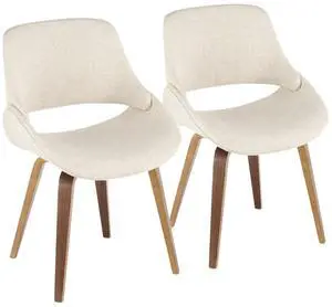 LumiSource Fabrico Chair, Upholstered Dining Chairs, Mid-Century Modern Dining Chair, Kitchen Chairs for Dining Table, Dining Chairs Set of 2 (Walnut Wood, Cream Fabric)