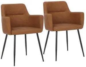 LumiSource Andrew Chair, Upholstered Dining Chairs, Contemporary Dining Chair, Kitchen Chairs for Dining Table, Dining Chairs Set of 2 (Camel Faux Leather, Black Legs)